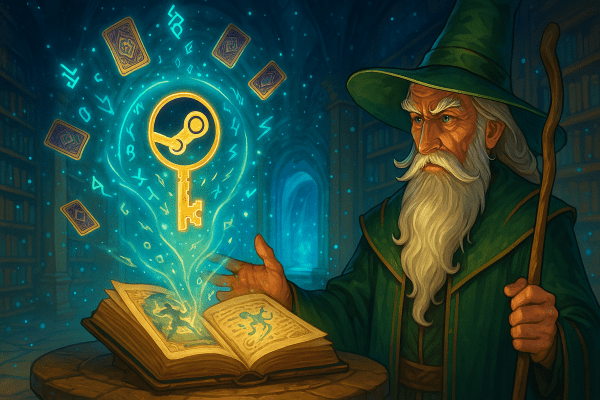 Magical steam key with glowing effects